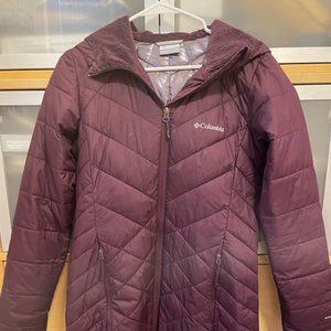 Columbia Women’s Burgundy Omni-Heat Thermal Reflect Hooded Long Jacket Sz S